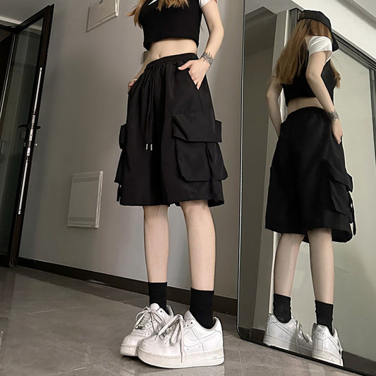 ZOKI Women High Waist Cargo Shorts American Style Streetwear Summer Wide Leg Pa image 0