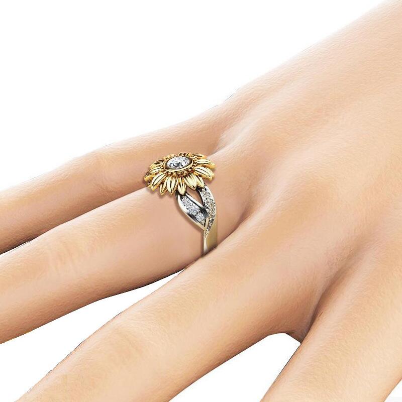Uloveido 925 Sterling Silver Ring Two Tones Gold Sunflower Rings 925s Fine image 2