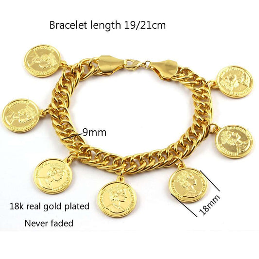 Length19CM/21CM Turkey Coin Bracelet for Women Gold Color Turks Simgesi Osmanli image 0