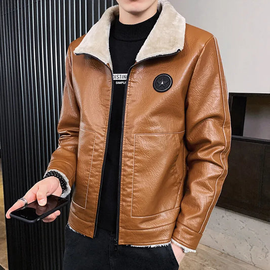 Winter Bomber Jackets Leather and Fur collar Jackets And Coats male New Fashion image 0