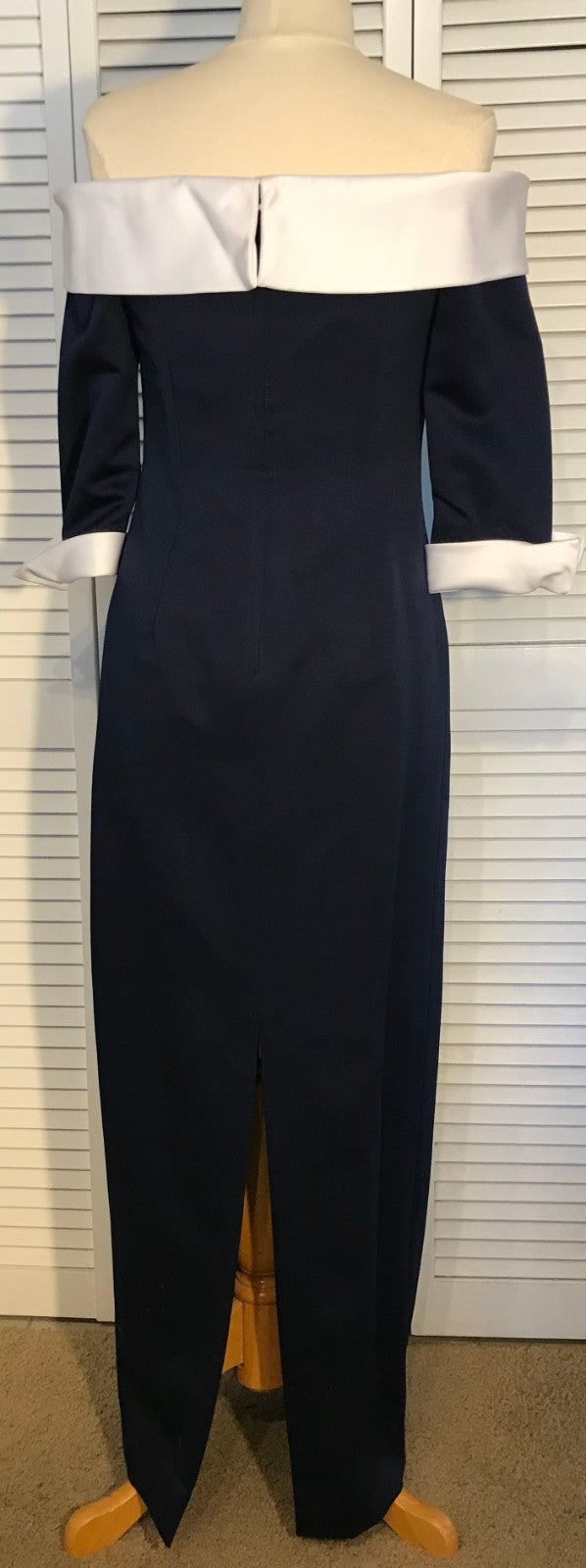 Victor Costa Women Dress Satin Navy White Band Bustline & Cuffs Size 8 image 1