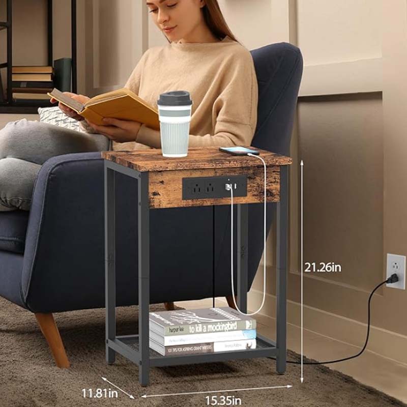 Nightstand with Charging Station Bedroom End Side Table with USB Ports  outlets image 6