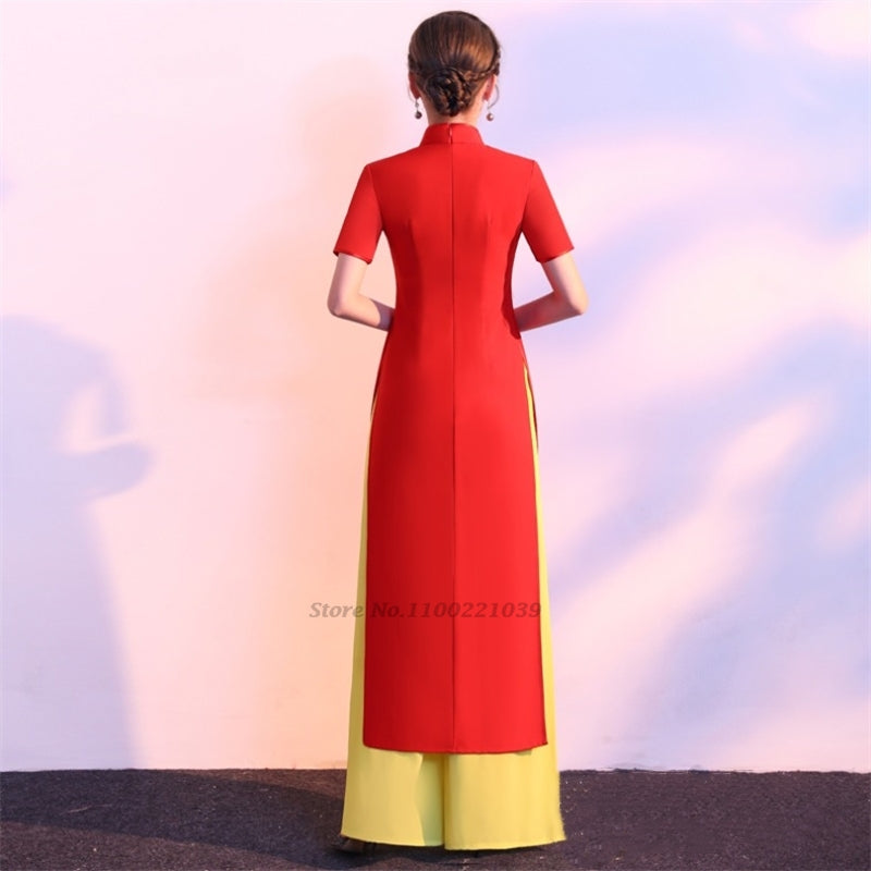2024 woman vintage aodai vietnam traditional flower embroidery vietnam robes an image 7