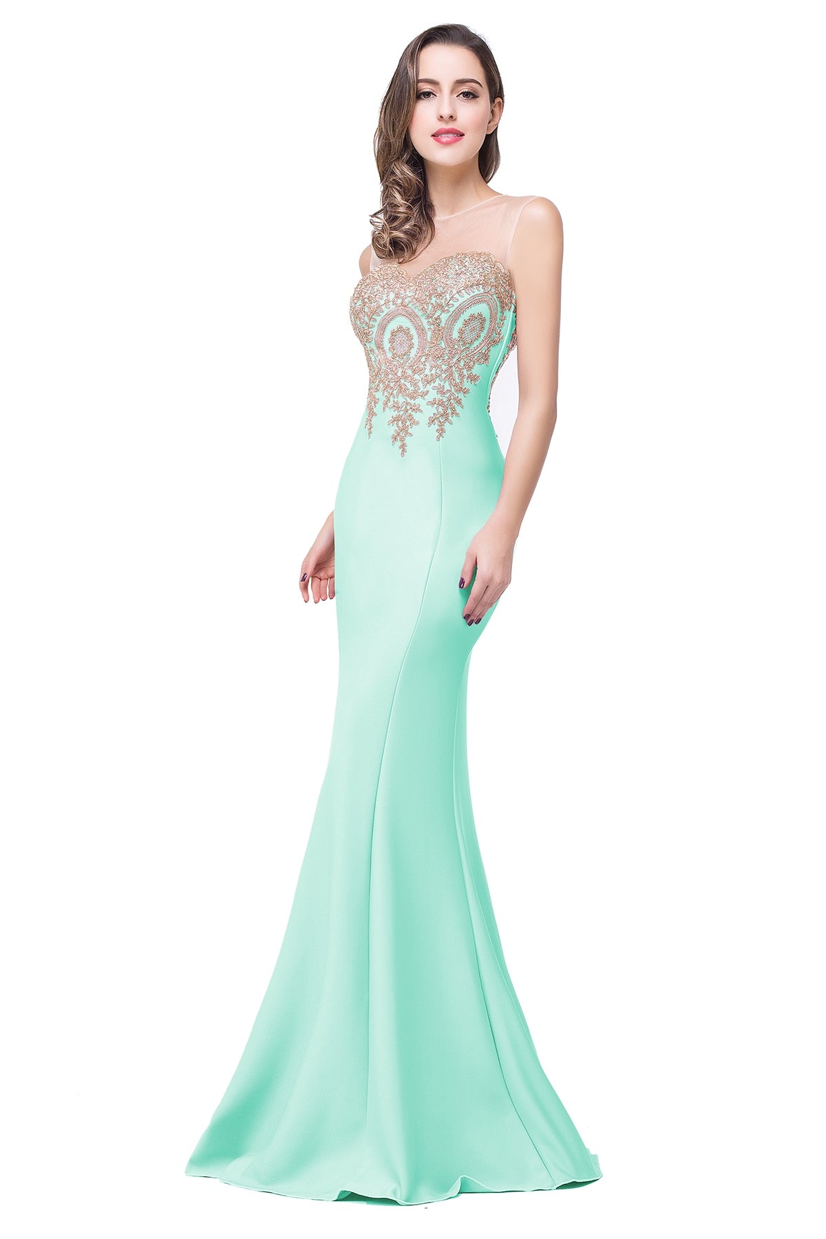 BABYONLINE Elegant Bridesmaid Dresses Maxi Floor Length Mermaid Gowns Gold Appq image 2