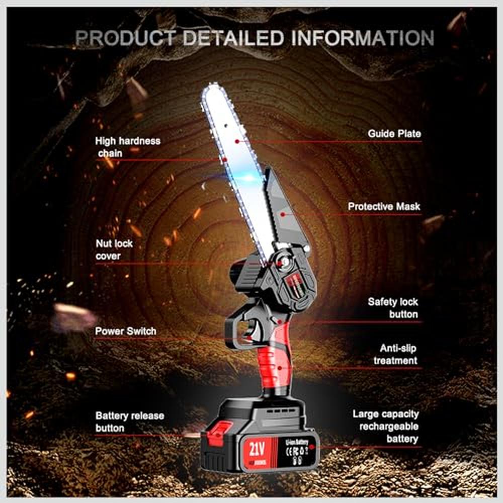 6 Inch Cordless Mini Chainsaw Portable Battery Powered Electric Saw 21V Handhel image 3
