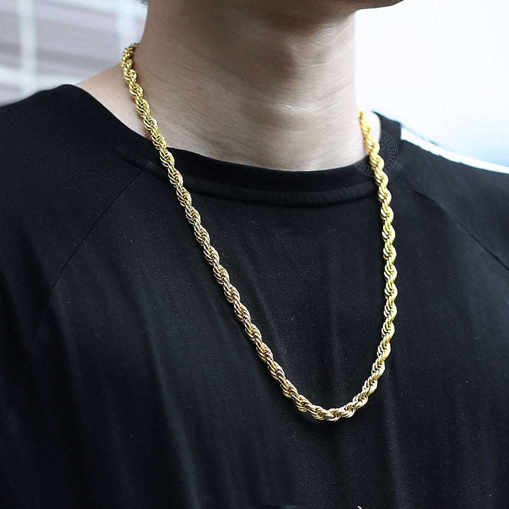 New Fashion Twisted Rope Link Chain Gold Color Stainless Steel Necklace for Men image 8