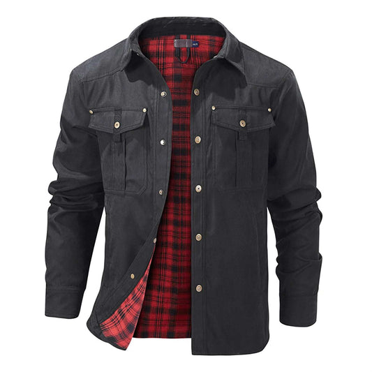 Winter Men'S Bomber Jacket High-Quality Male Plaid Flannel Jacket Men'S Lapel T image 0
