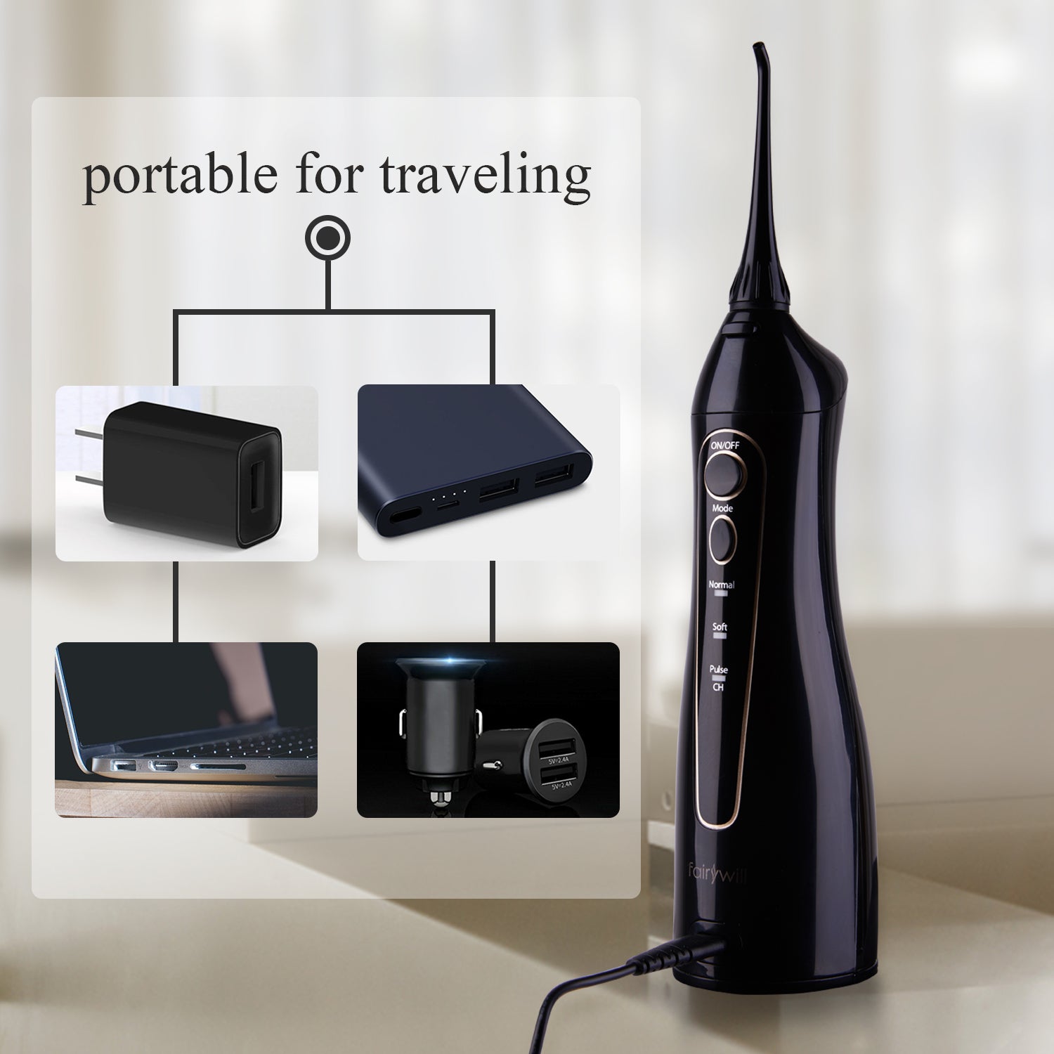 Fairywill Water Flossers for Teeth 300ML Oral Irrigator Rechargeable Portable D image 5