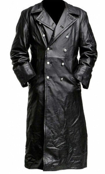 2024 Spring Men Faux Leather Trench Fashion Long Sleeve Autumn Windbreaker Coat image 0