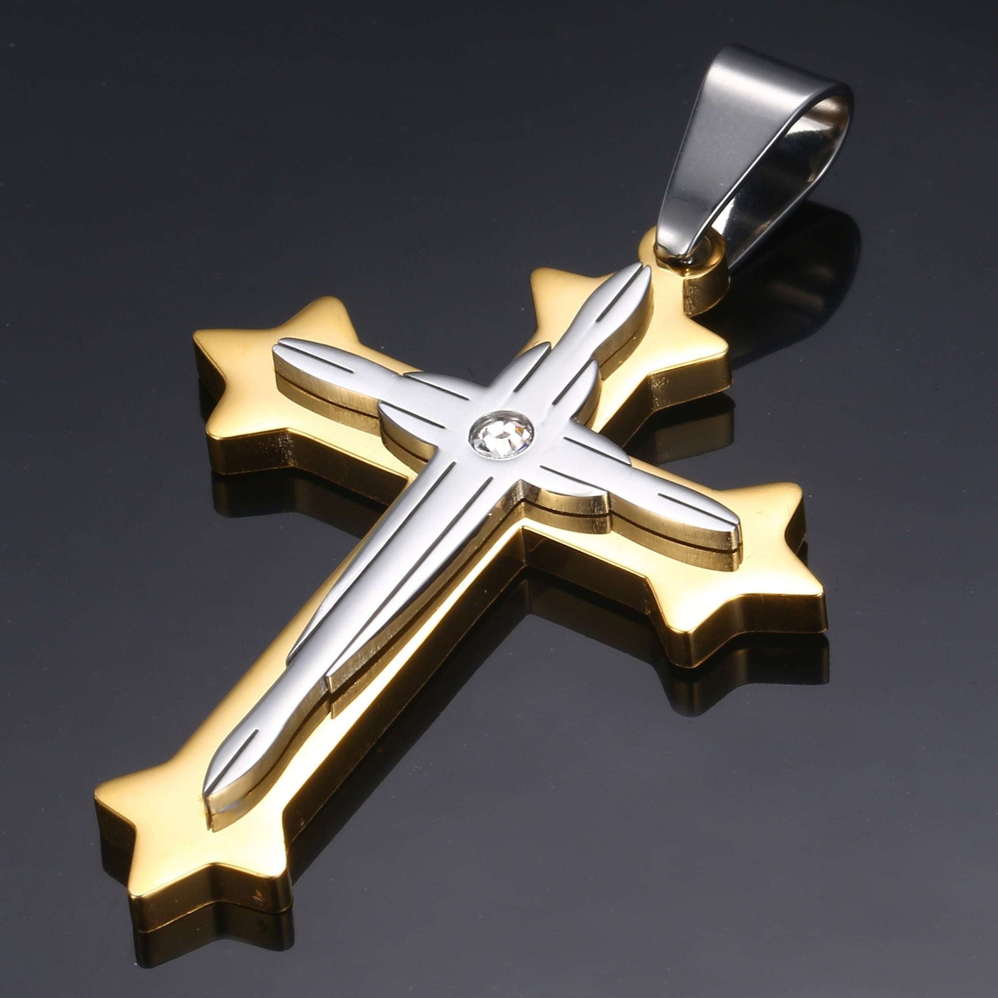 Gold Silver Color Cross Pendant Necklace For Men  Stainless Steel Pendant Neckl image 2