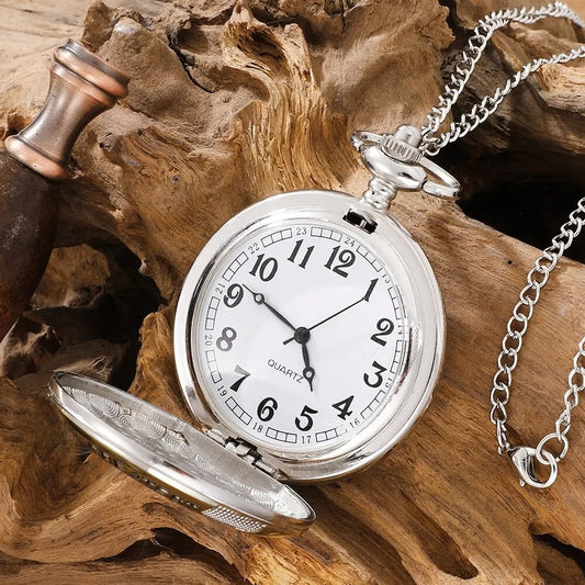 Vintage Silver Golden Luxury THE GREATEST DAD Quartz Pocket Watch Fob Chain Nec image 0