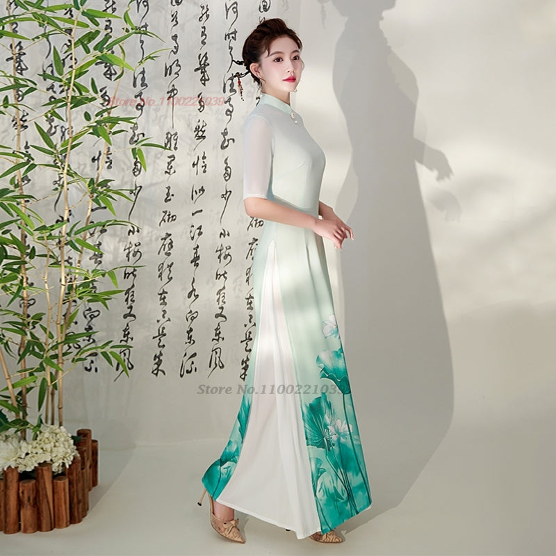 2024 vietnam aodai dress traditional chinese vintage qipao dress women flower p image 2