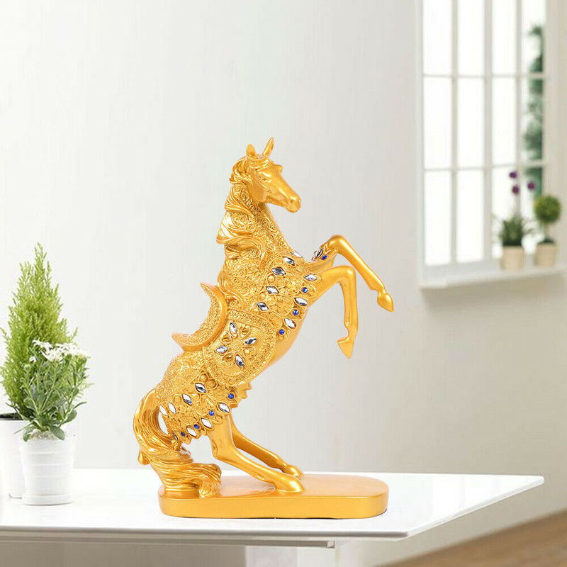 Resin Animal Sculpture Golden Lucky Prancing Horse Statue Home Living Room image 1