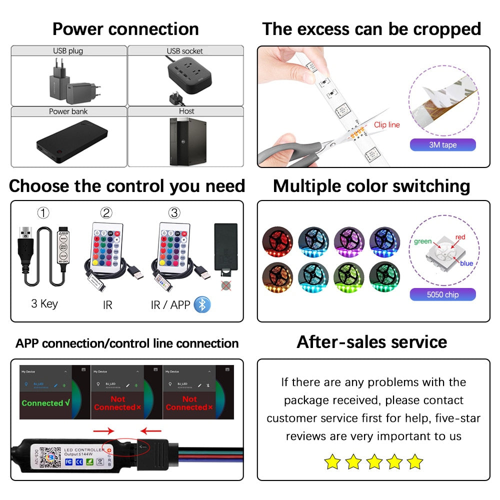 RGB 5050 Led Strip Lights Smart Home TV USB Wall Lamps Ramadan Decoration 2023 image 6