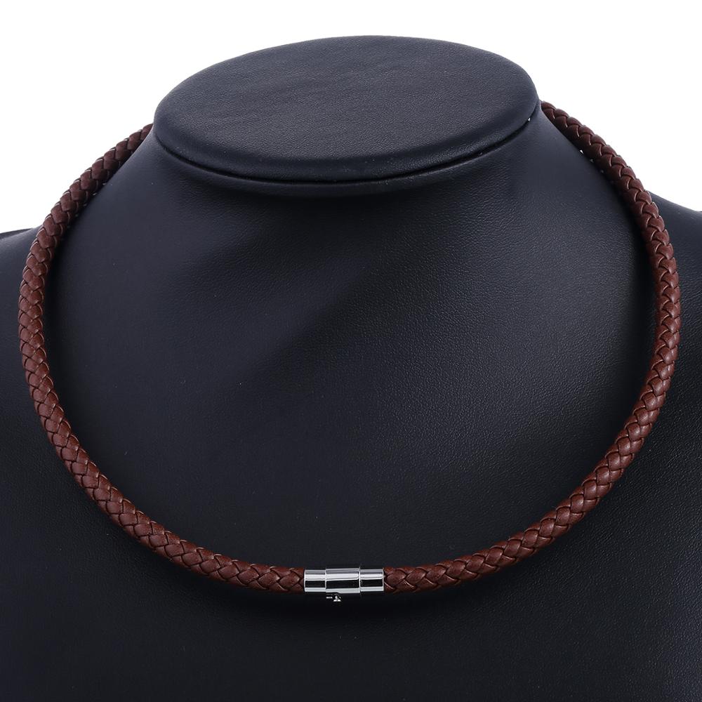 Men's Leather Choker Brown Black Braided Rope Chain Necklace For Men Boys Stain image 7