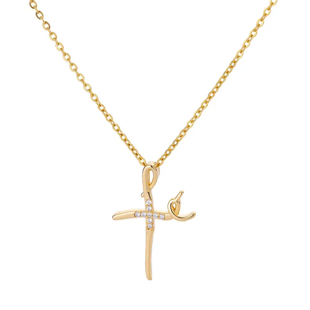 Zircon Cross Pendant Necklace for Women Gold Plated Stainless Steel Collar Neck image 2
