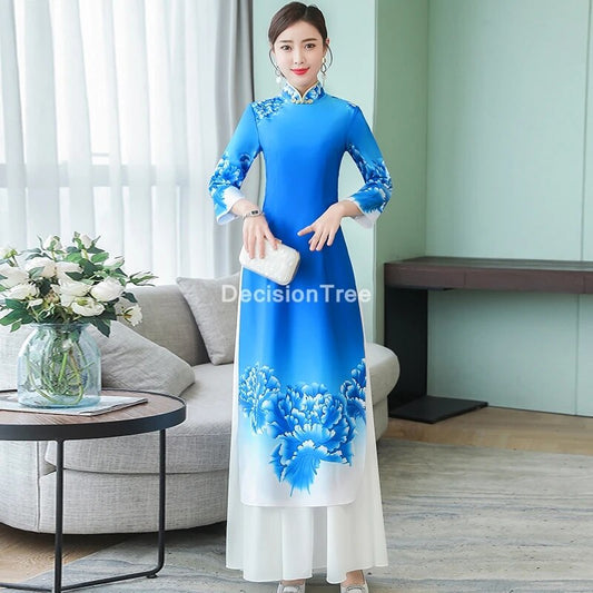 2022 woman chiffon aodai vietnam traditional clothing ao dai vietnam dress wome image 0