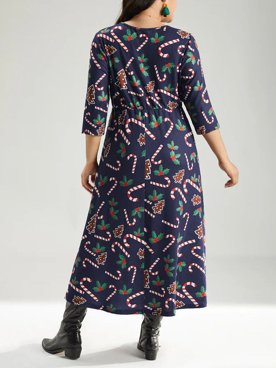 Women Plus Size Dress Snowflake Print V-Neck Sleeveless Maxi Dress Winter Elega image 6