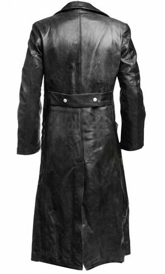 MEN'S GERMAN CLASSIC WW2 MILITARY UNIFORM OFFICER BLACK LEATHER TRENCH COAT image 0