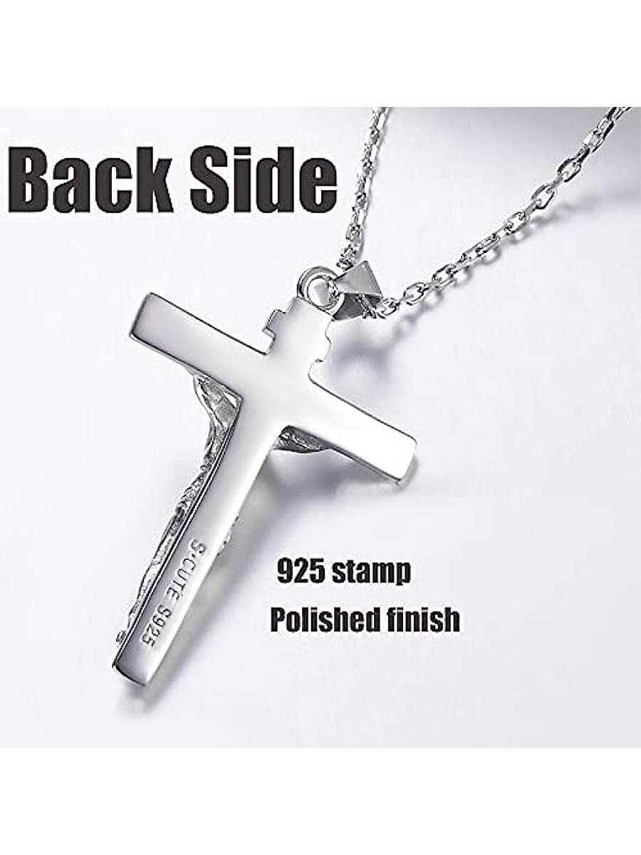 U7 Women Girls Jesus Necklace 925 Sterling Silver Gold Color INRI Cross Pendant image 7