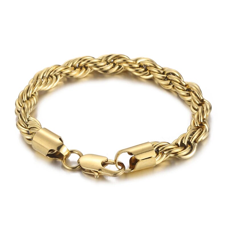 4/6/8mm Stainless Steel Bracelets For Men Women Gold Color Twisted Rope Link Ch image 5