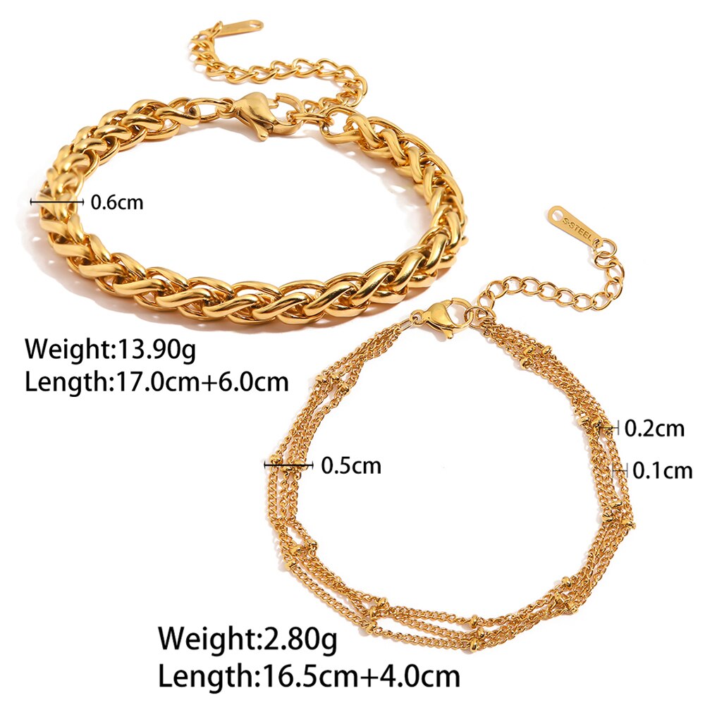 Simple 18K Gold Plated Stainless Steel Braided Chain Bracelet Set for Women Wat image 5