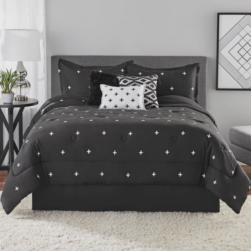 Mainstays 7-Piece Embroidered Comforter Set, Full/Queen image 1