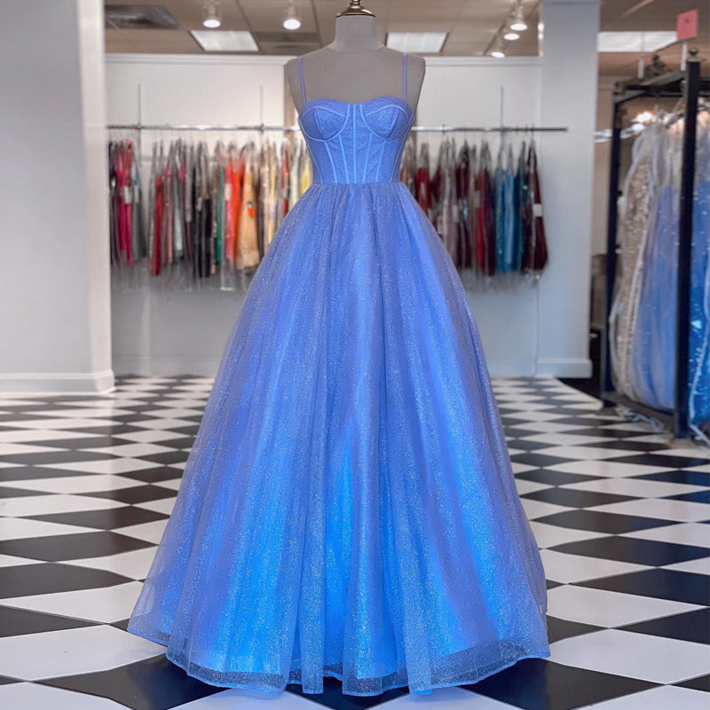 Glitter Spaghetti Strap Homecoming Dresses A Line Floor Length Prom Gown Real P image 0