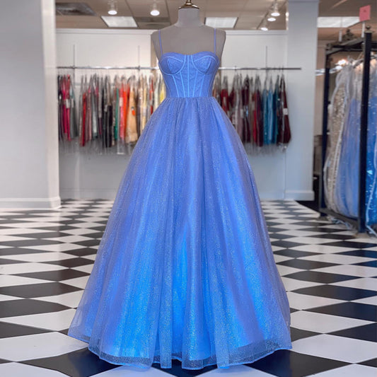 Glitter Spaghetti Strap Homecoming Dresses A Line Floor Length Prom Gown Real P image 0