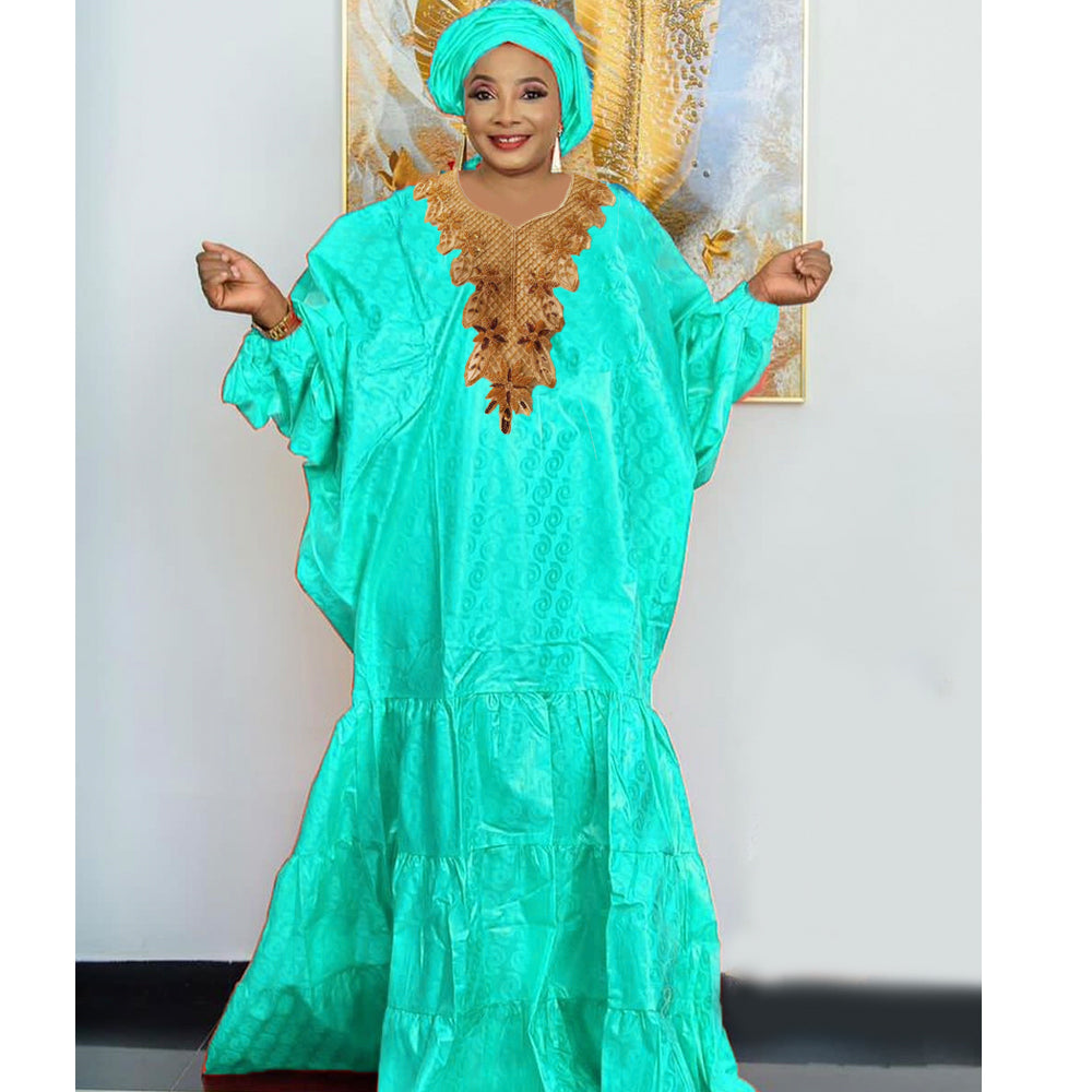 Gold African Bazin Rich Dress Original Nigerian Basin BouBou Dashiki For Ankara image 7
