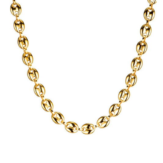 Width 11MM Stainless Steel Gold Plated Coffee Beans Link Chain Necklace Bracele image 0