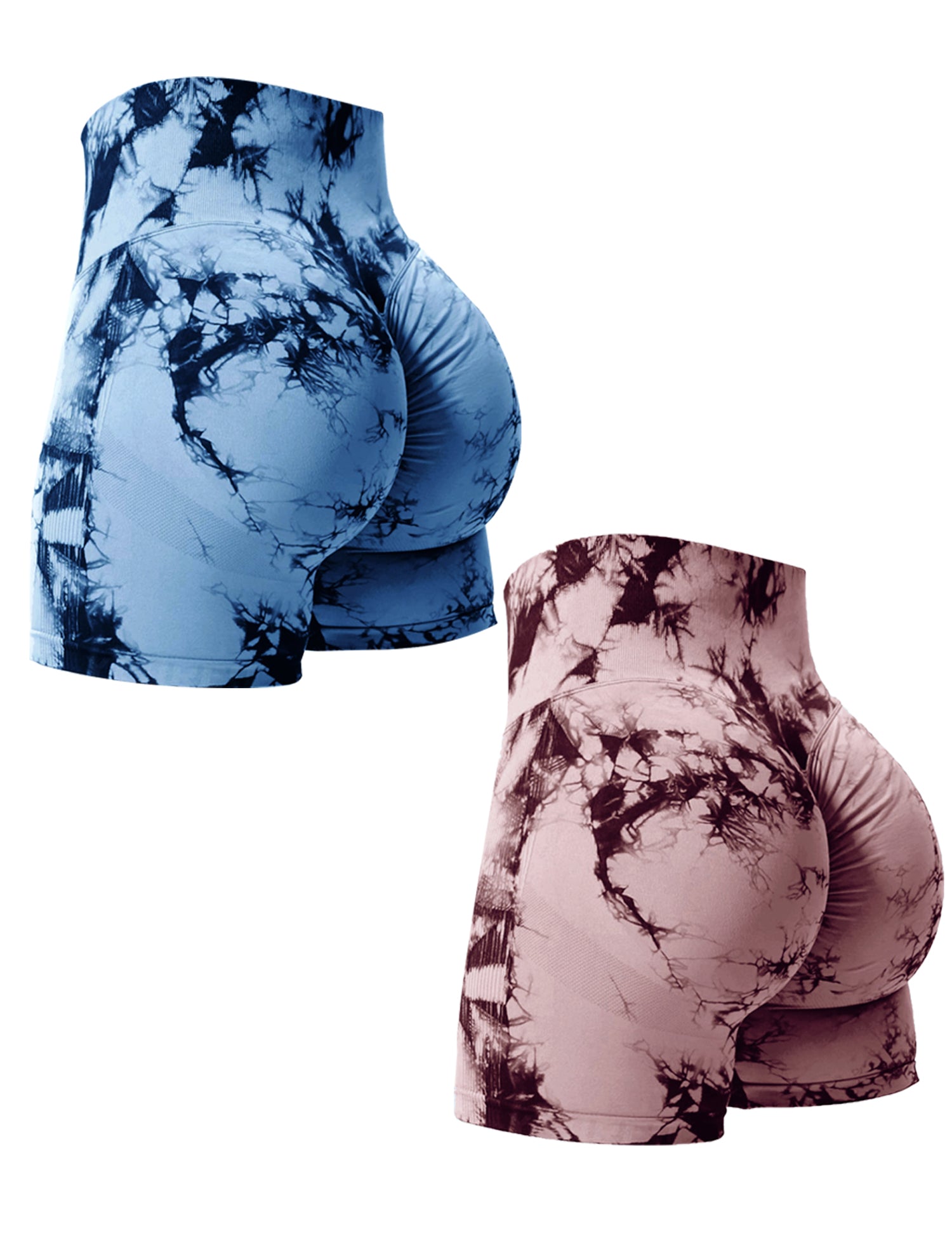 2PCS Tie Dye Butt Lifting Sexy Gym Shorts Woman Skinny Stretch High Waist Sport image 2