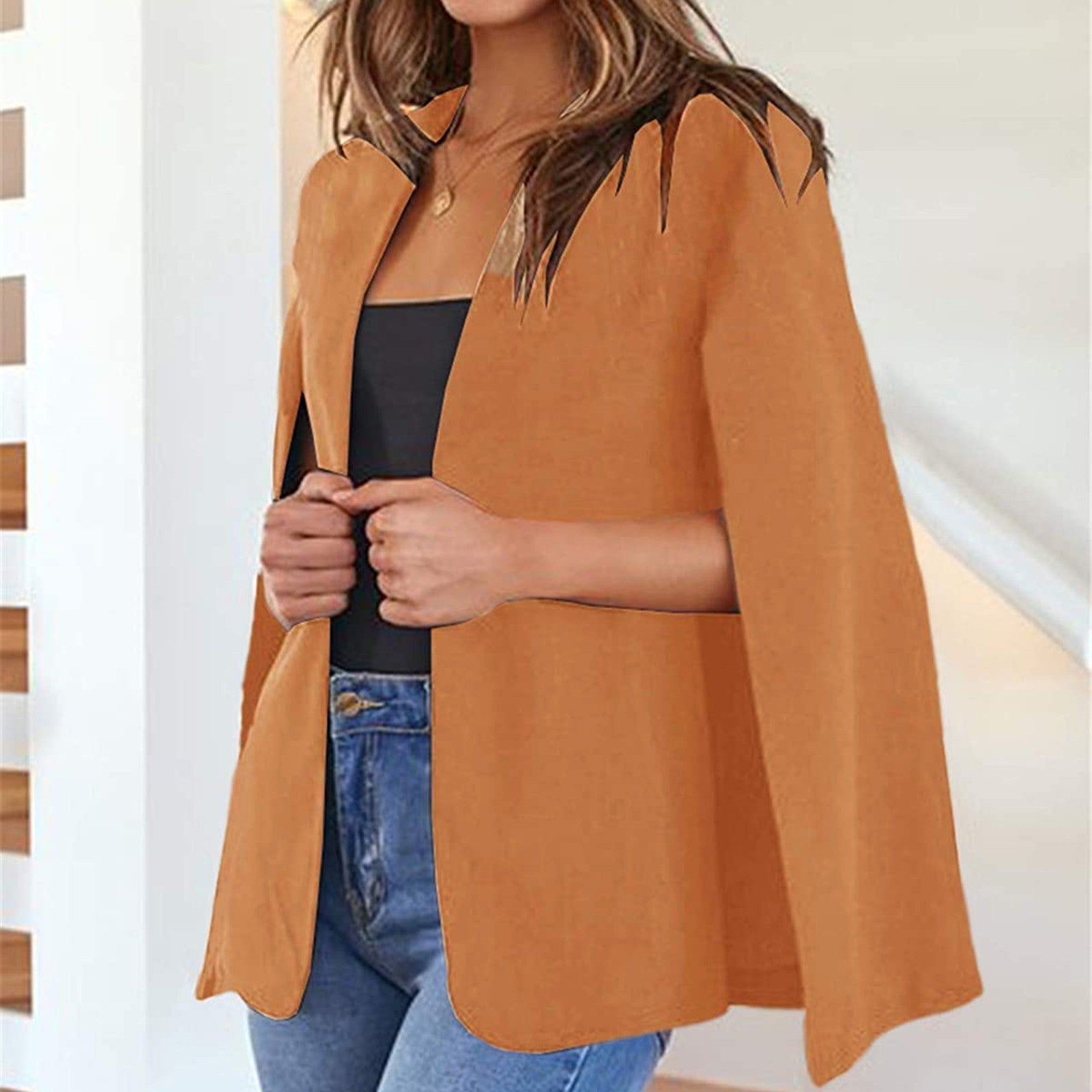 Womens Stylish Long Sleeve Shawl Jacket Open Front Collarless Semi Formal Ladie image 3