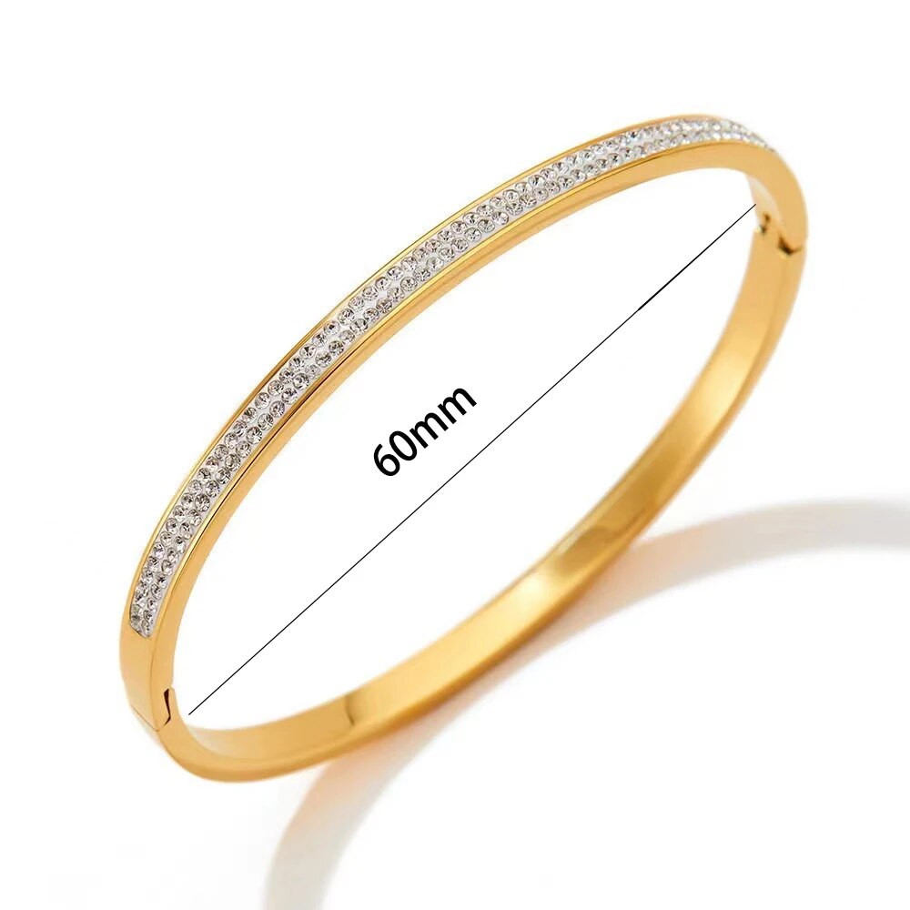 Waterproof Zirconia Cuff Bangles for Women Men 18k Gold Plated Stainless Steel  image 11
