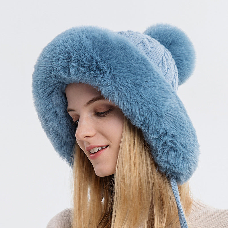 Women Beanie Hat Winter Balaclava Knitted Cap Hooded Face Mask Fluff Keep Warm  image 14