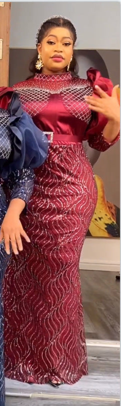African Wedding Party Dresses for Women Autumn African 3/4 Sleeve O-neck Polyes image 0