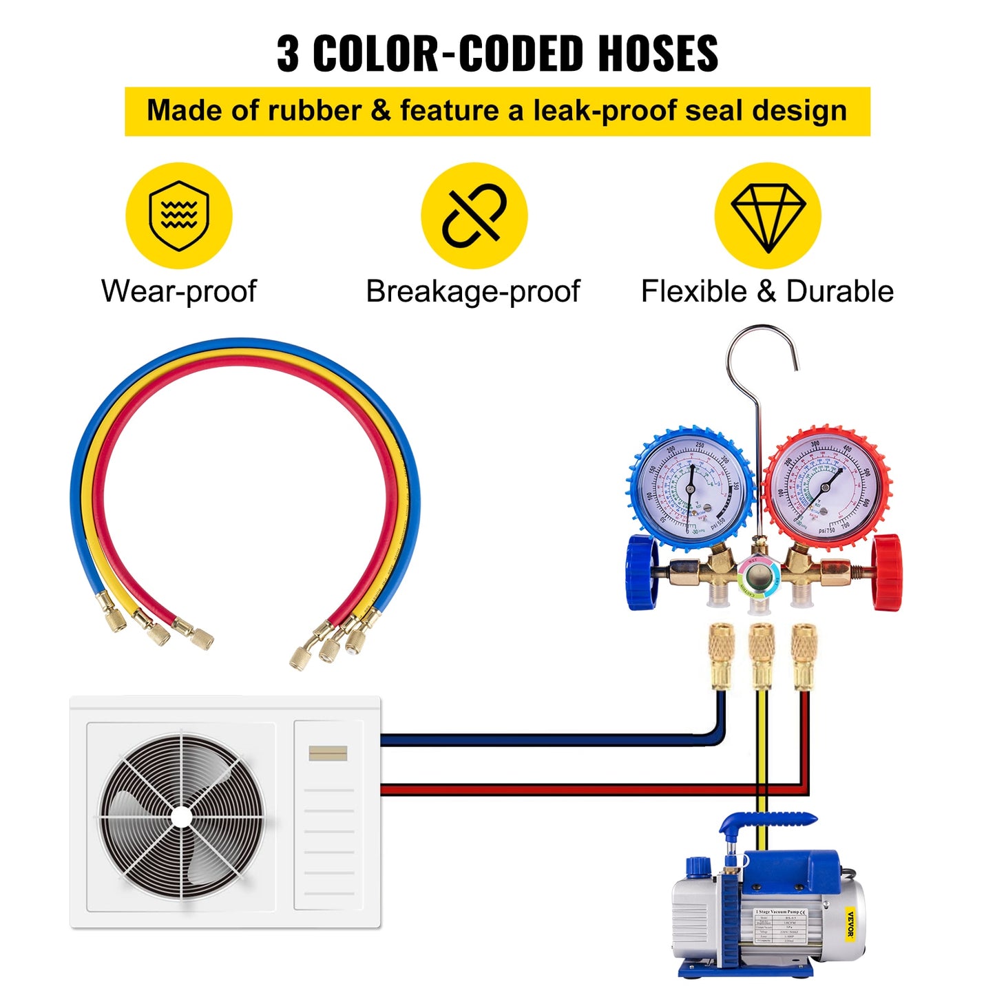 VEVOR 1.8-4.8CFM Refrigerant Vacuum Pump Kits HVAC Refrigeration 1/3 1/4 HP wit image 10