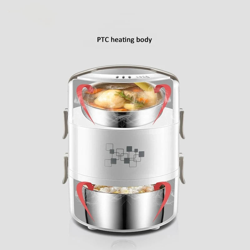 2024  Lunch Box 3 Layer Multifunction Steam Heating Rice Cooker with Steamer Po image 4
