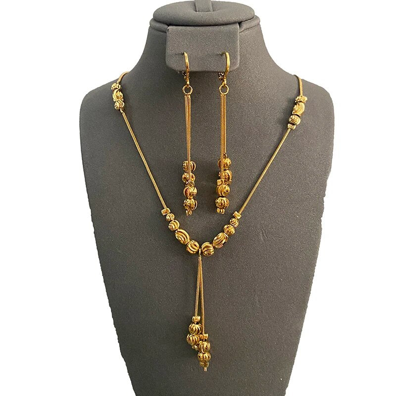 Fashion Charms Ball Sets Gold Color,Small Beads Dubai Necklace Earrings for Wom image 7