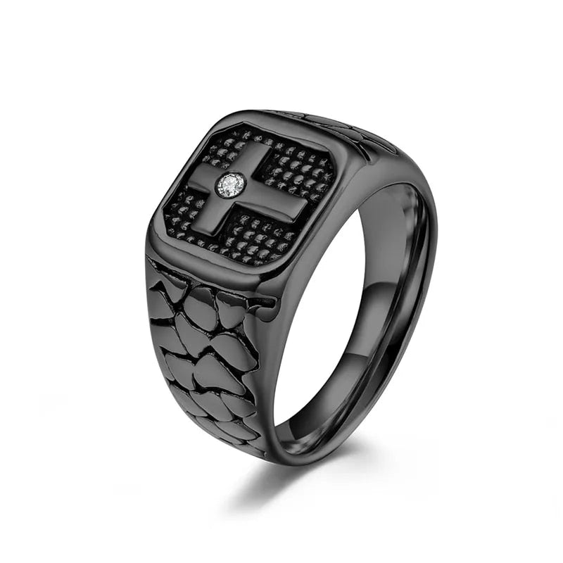 Punk Black Gold Color Cross Ring Men Titanium steel Crack Warrior Men's Jewelry image 3