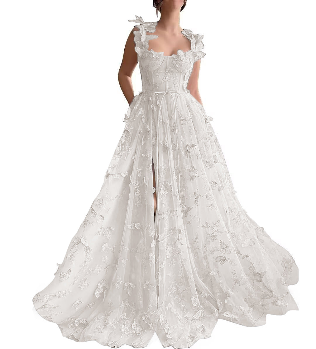Women's 3D Butterfly Embroidered Homecoming Dress Lace Applique Tulle Prom Dres image 1
