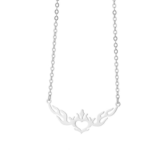 Hollow Heart Flame Wings Necklaces For Women Stainless Steel Gold Plated image 0