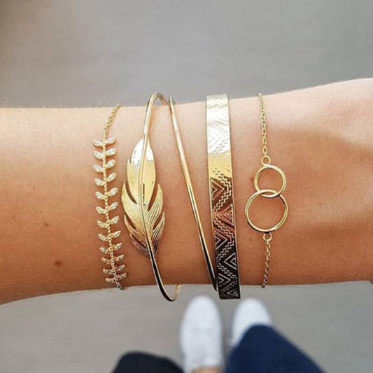 Bohemian Gold Color Tassel Bracelets for Women Girls Boho Jewelry Geometric Lea image 0