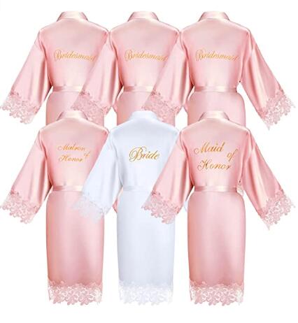 Wedding Party Bridesmaid Maid of Honor Robe With Gold Writing Letter Women image 0