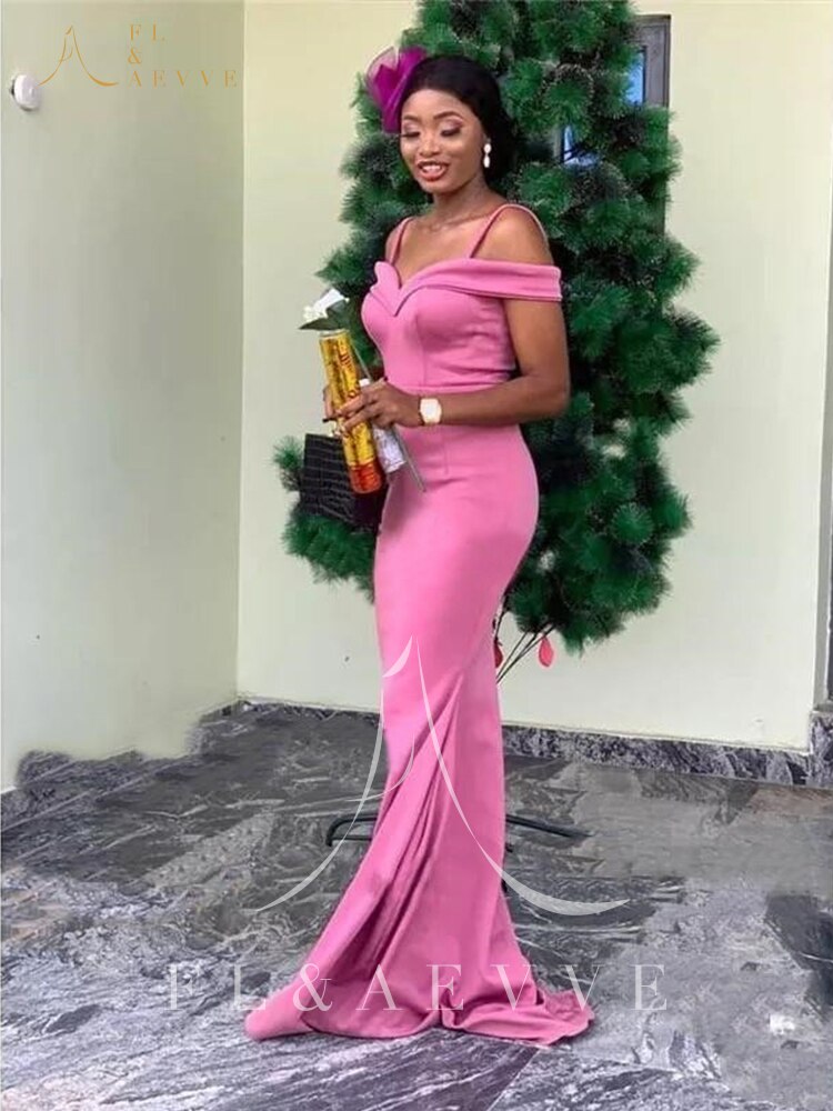 Fashion Pink Satin Mermaid Wedding Party Dresses Spaghetti Straps African Brides image 3