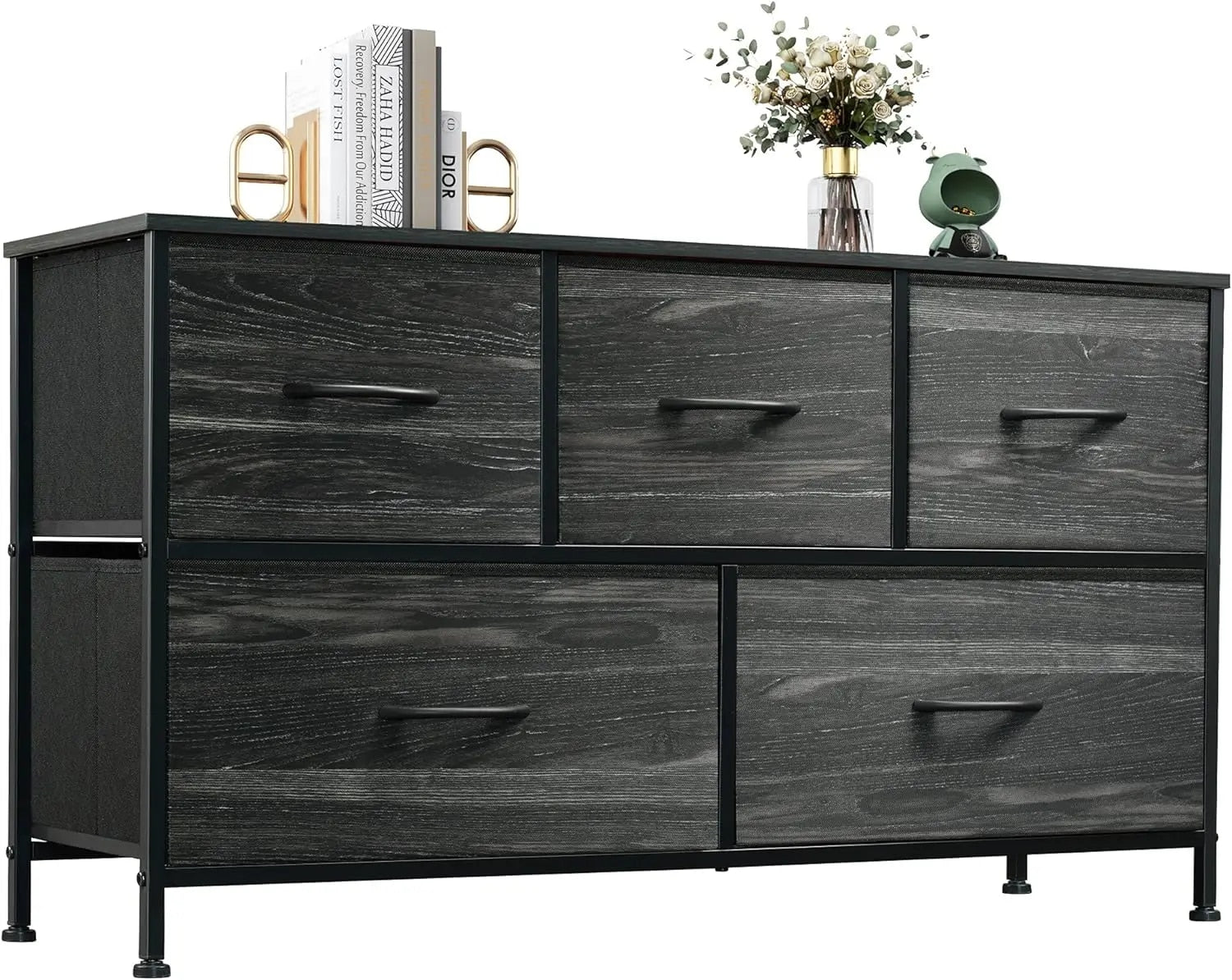 Bedroom with 5 Drawers, Wide Chest of Drawers, Fabric Dresser, Storage Organize image 2