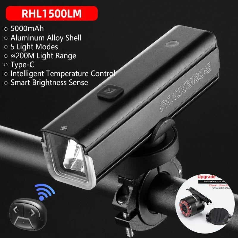 ROCKBROS Bike Light 1500LM5000mAh Type-C Bicycle Light Temperature Control  IPX image 5