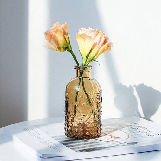 MIni Tabletop Vase Vintage Carved Glass Flower Vase for Home Decoration Photo P image 0
