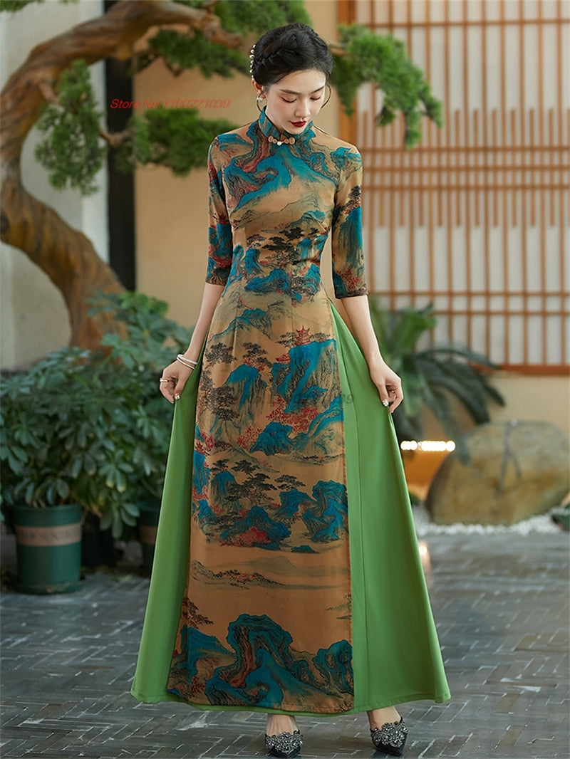2024 vietnam traditional dress aodai improved cheongsam dress national flower p image 1