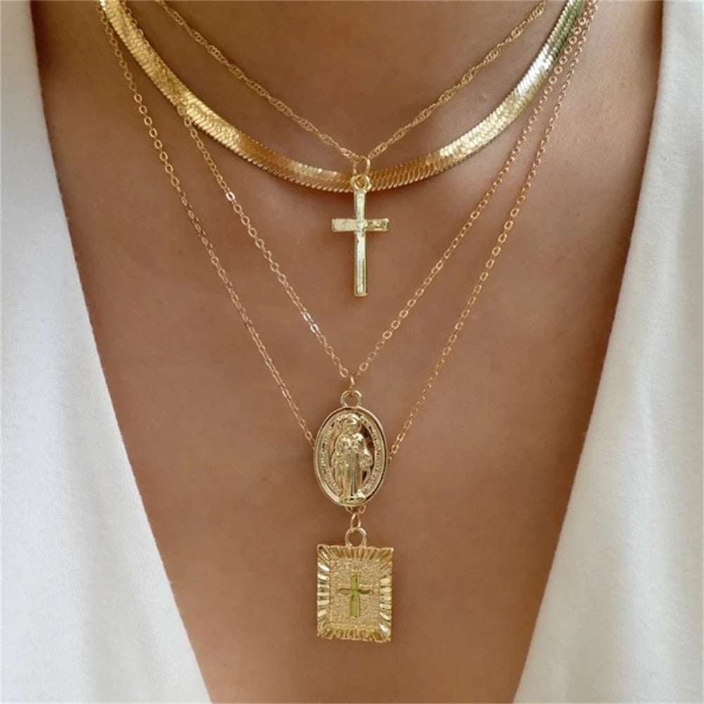 Bls-miracle Fashion Gold Color Heart-Shaped Necklace For Women Trendy Multi-Lay image 1